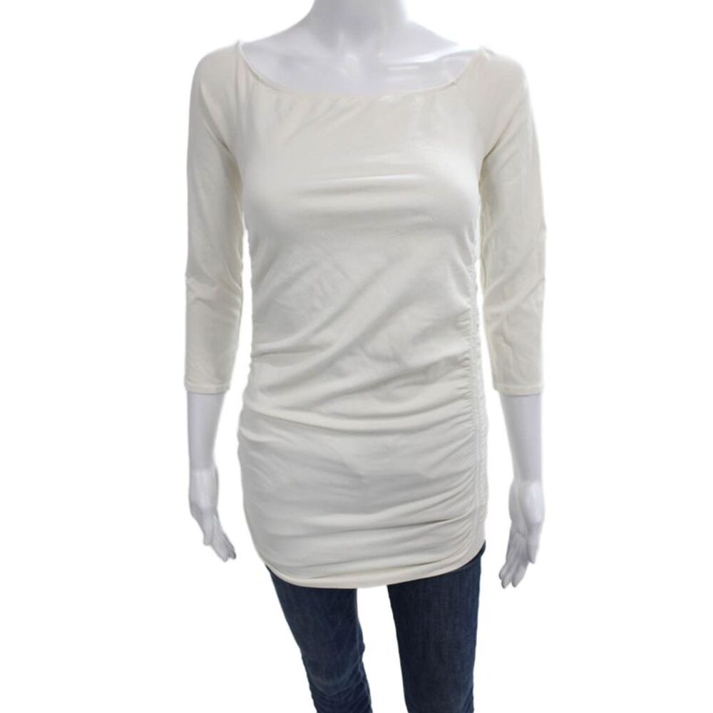 Last Tango Womens Ivory Boat Neck 3/4 Sleeve Tunic Nylon Lycra Size M